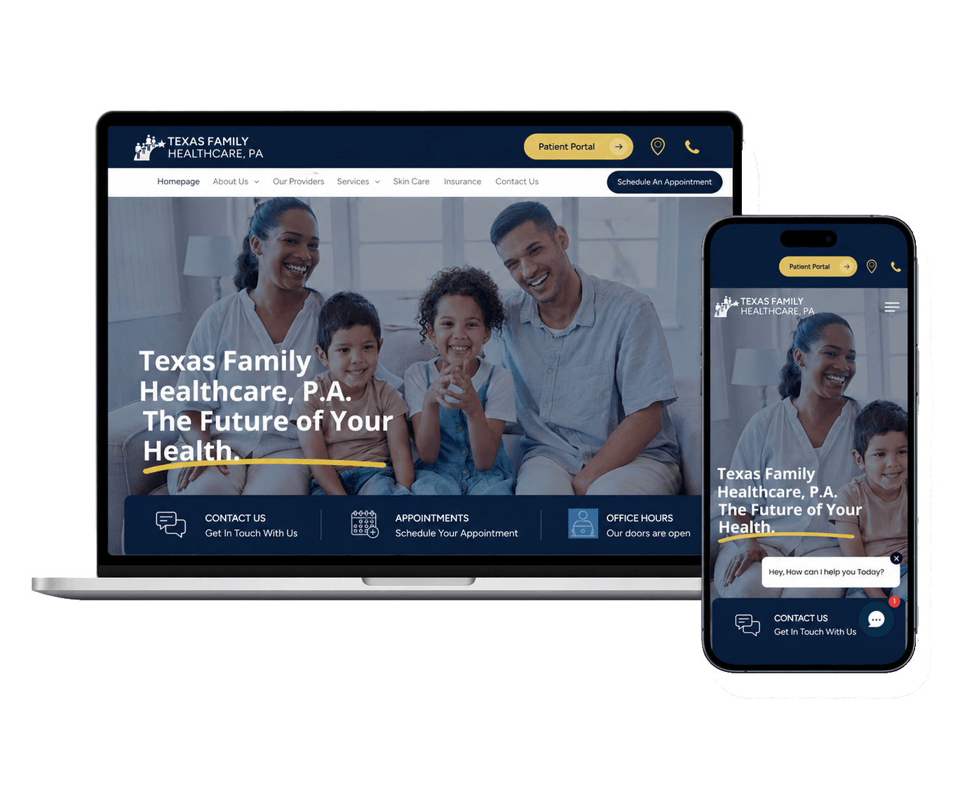 New Wave Desktop Mobile Portfolio TFH 3 Texas Family Health Care Website Displayed on Desktop and Mobile